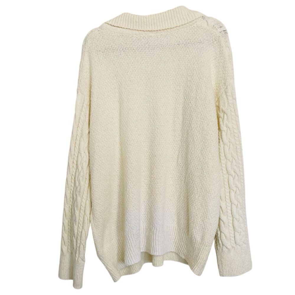 Free People Laurel Chunky Cable Knit Sweater L Ivory Oversized Collared Pullover - Picture 4 of 12